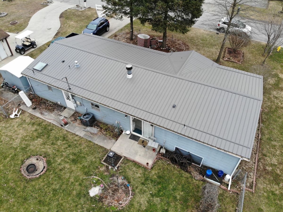 Aerial view of a new roof