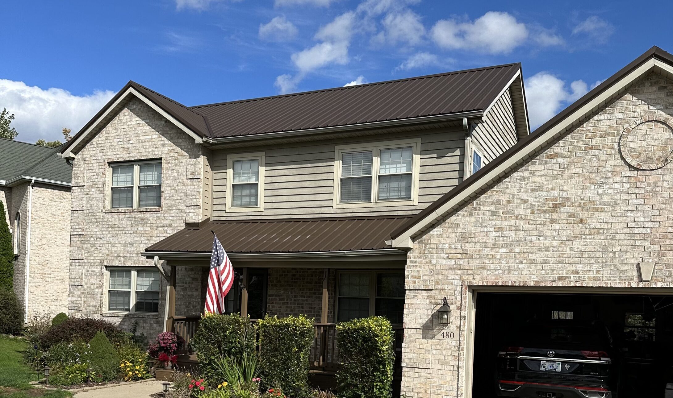 Brick house with a new roof