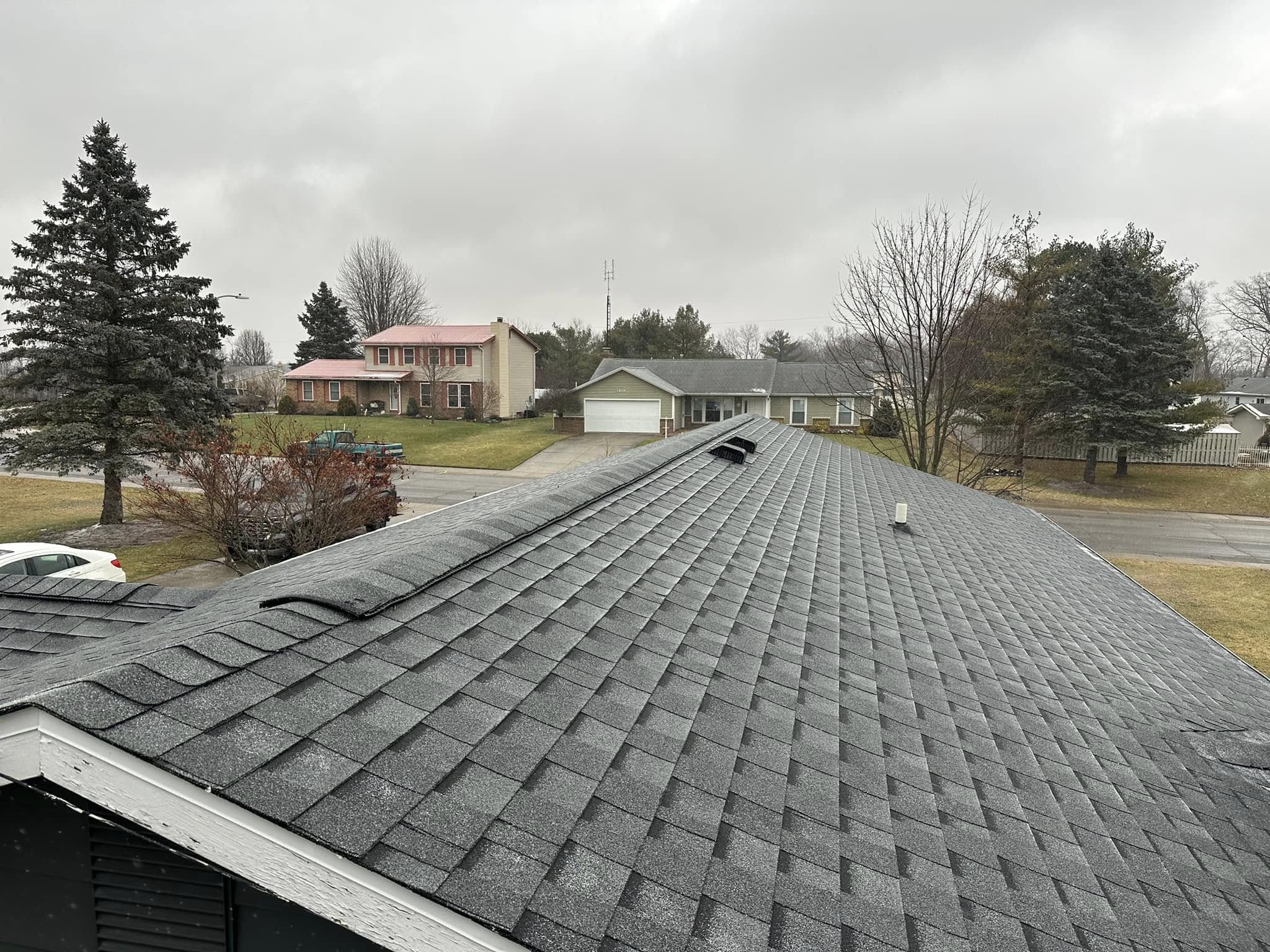 a grey shingle roof