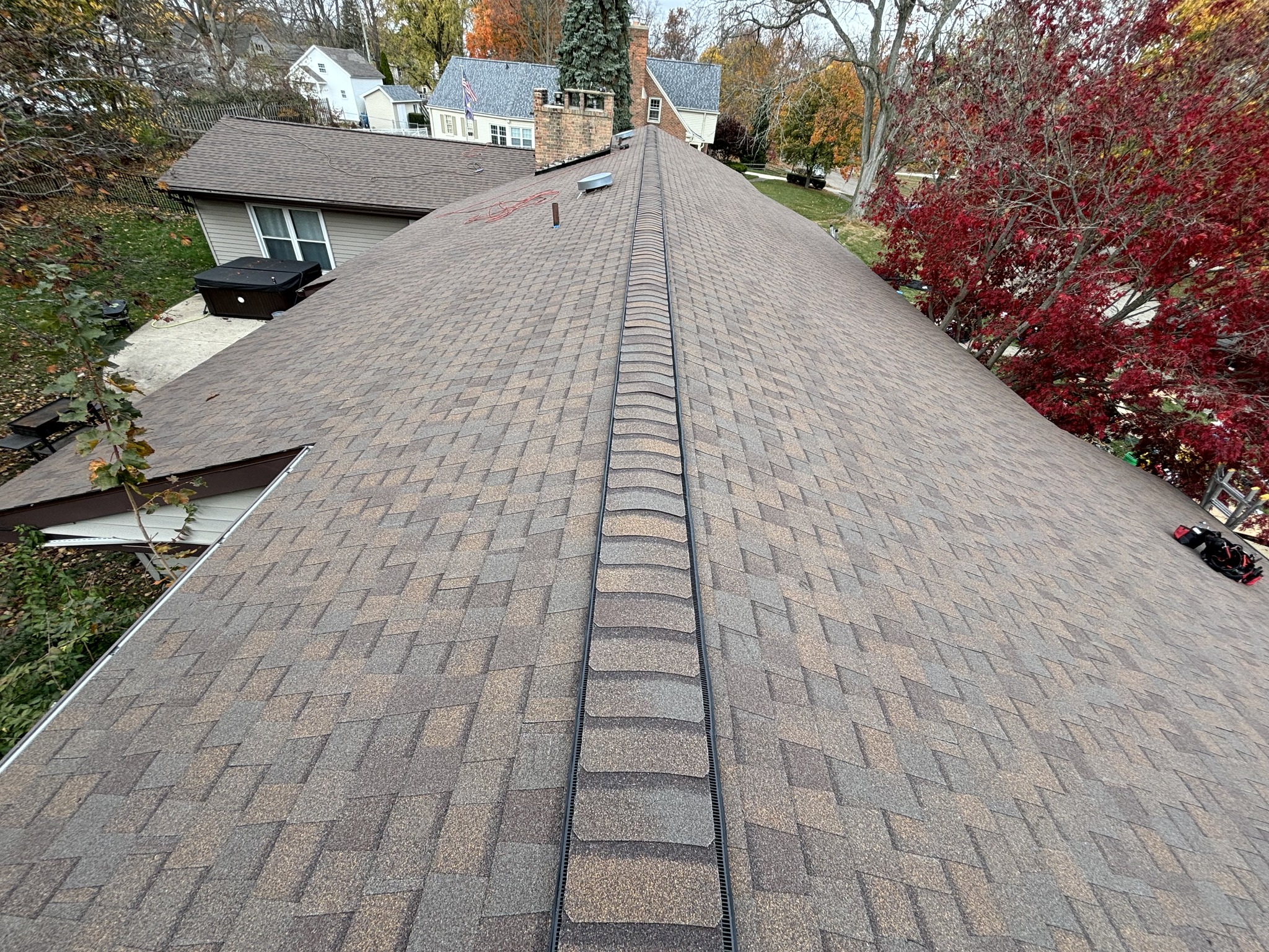 close-up of a new shingle roof
